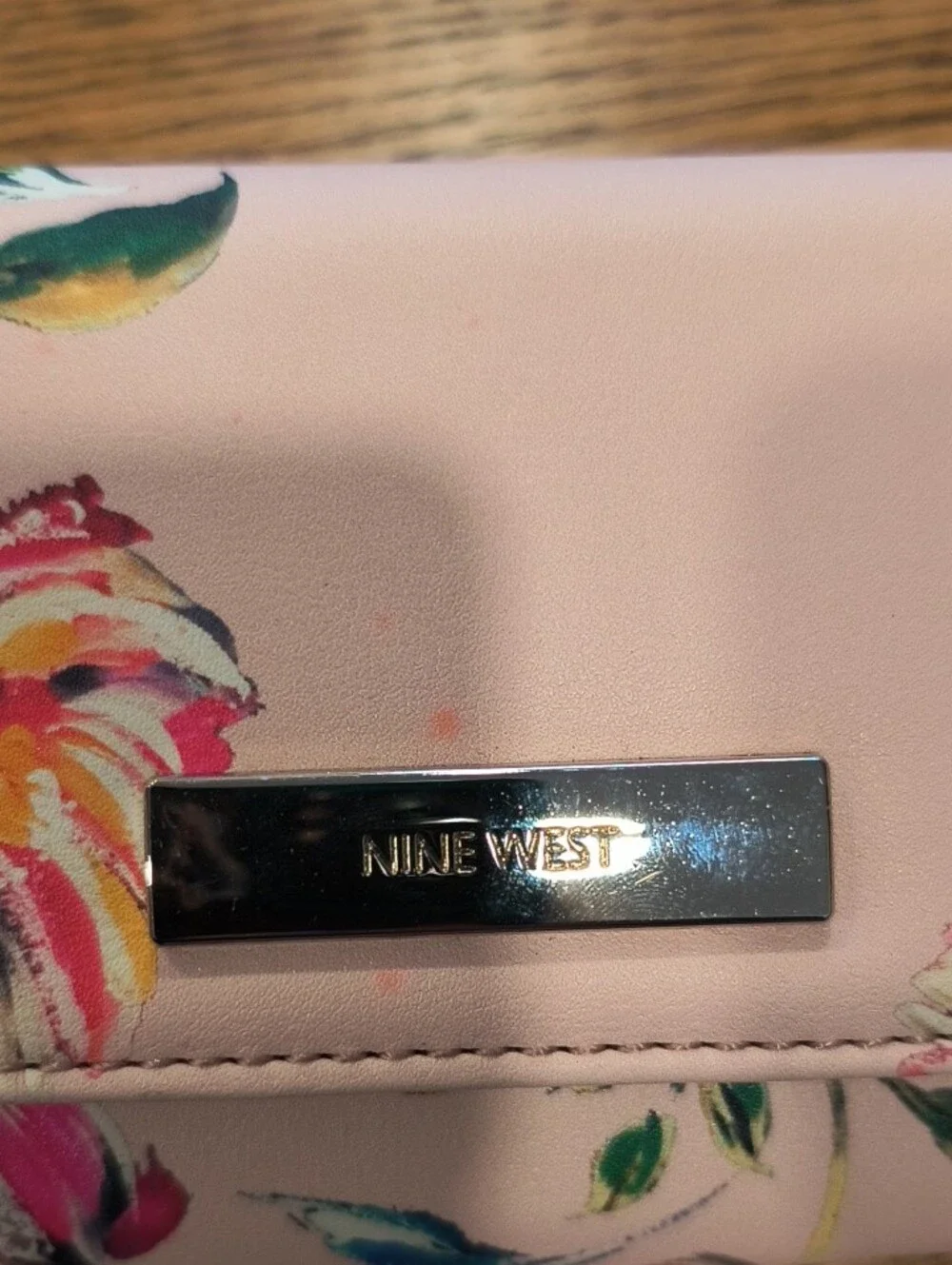 Nine West Pink Floral Wallet Clutch with Multicolor Blooms